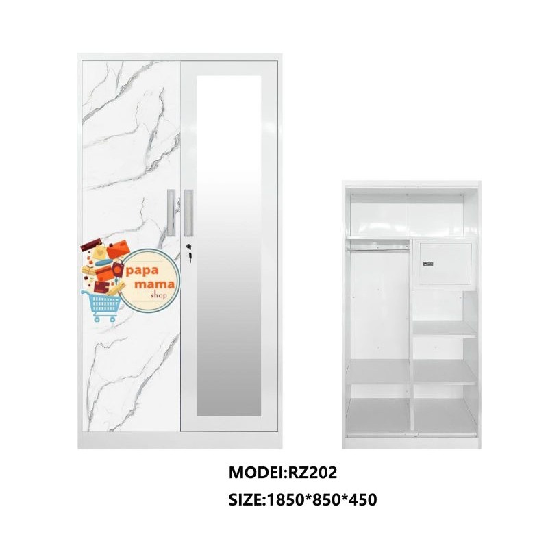 [MYMEBEL88] Lemari Pakaian Plat Besi 2 Pintu Buka 85cm