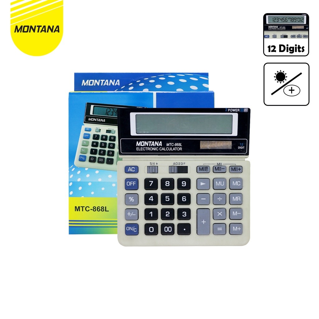 

MONTANA Kalkulator Alat Hitung 12 Digit Electronic Calculator Big Display 2 Power MTC-868L
