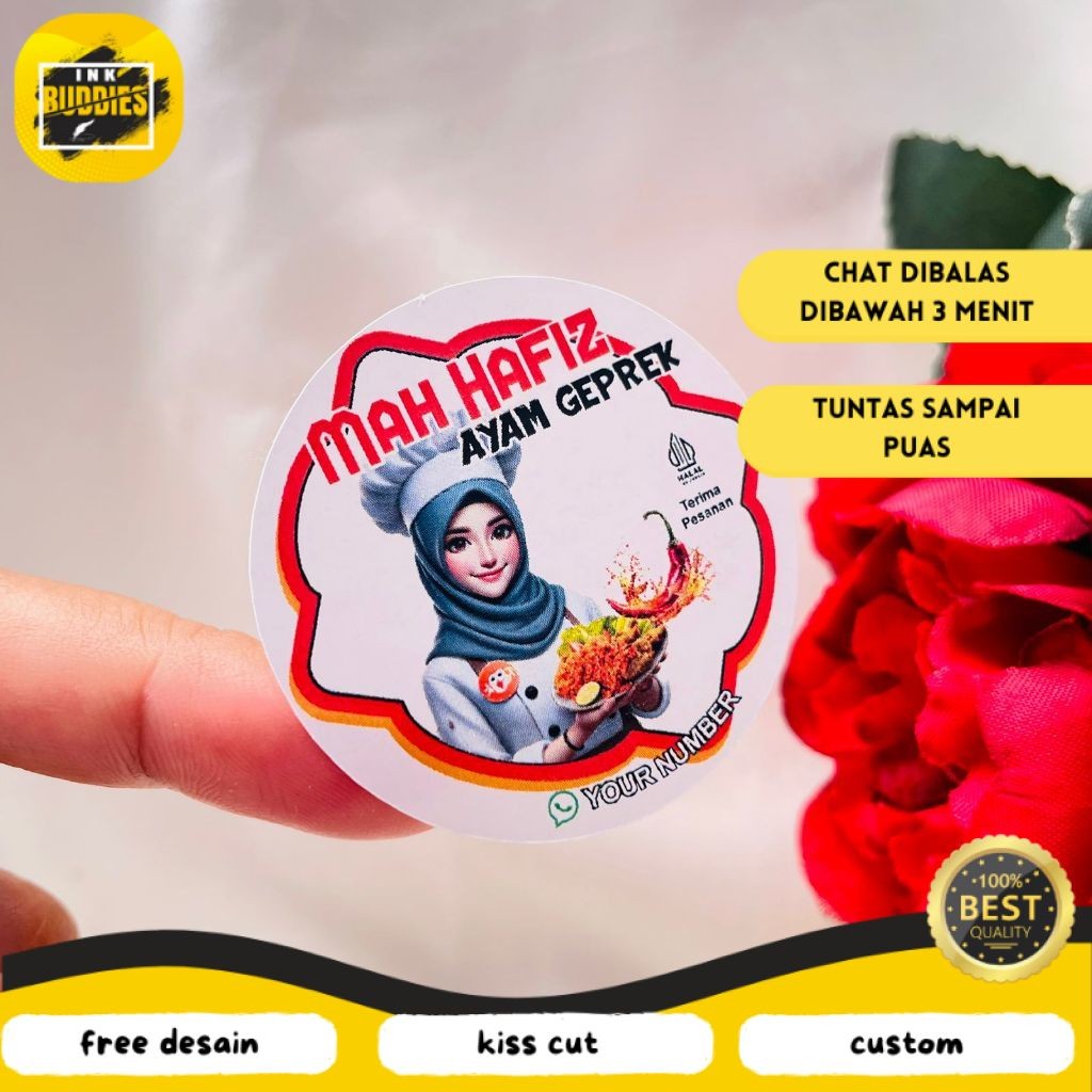 

INB 2-4 Cetak Stiker Makanan Ayam Geprek Goreng Bulat Chromo Sticker Label Box Kardus Custom