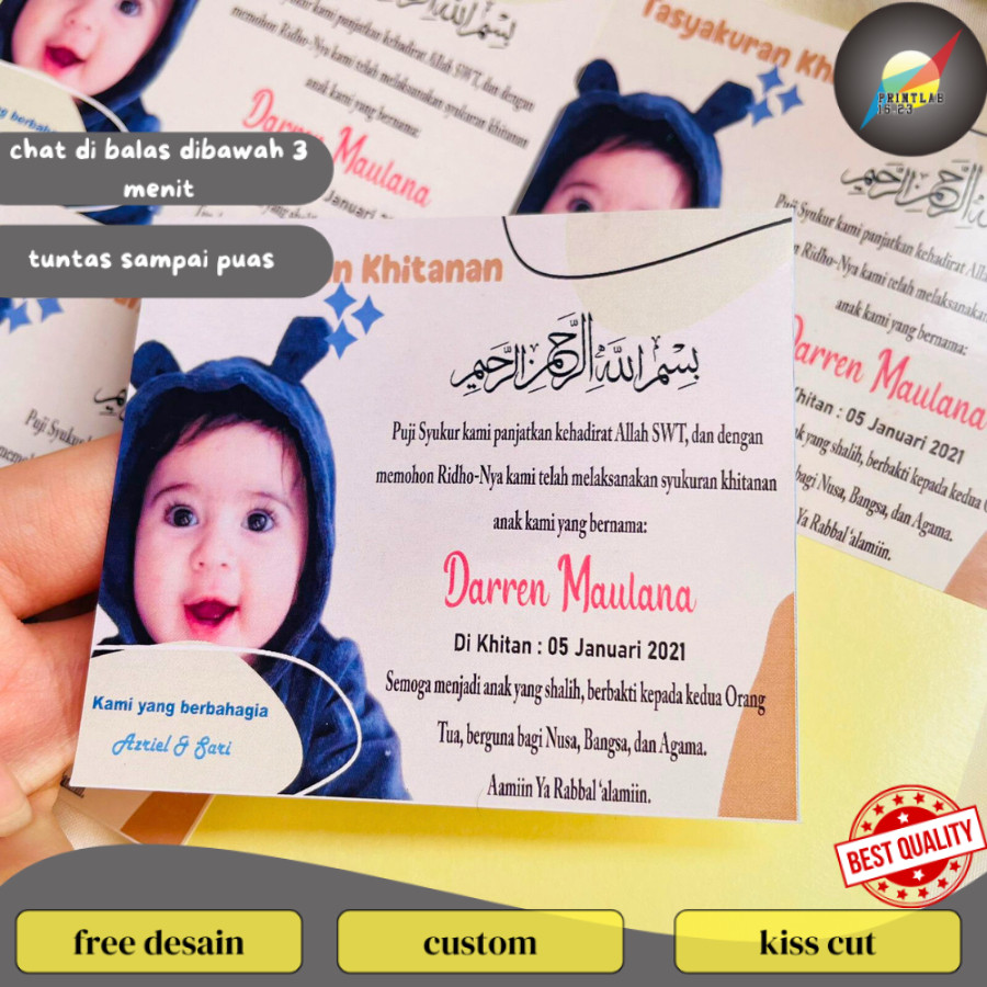 

PrintLab Stiker Kartu Label Tasyakuran Sunatan Khitan Free Desain dan Custom sticker bentuk persegi