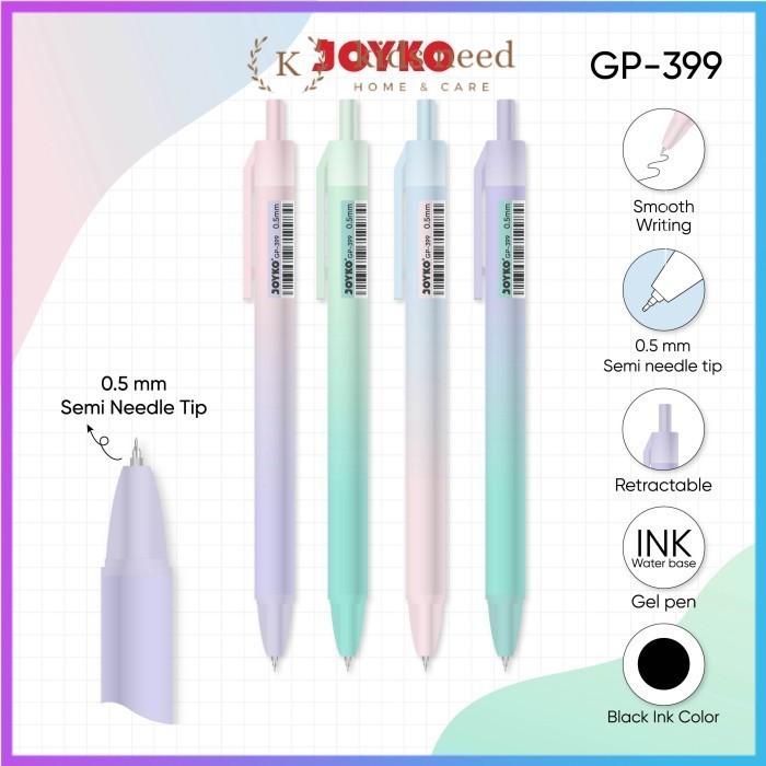 

(0.5mm) Pulpen Cetek Warna Warni / Gel Pen Pena Klik Tinta Hitam Bentuk Joyko GP-399