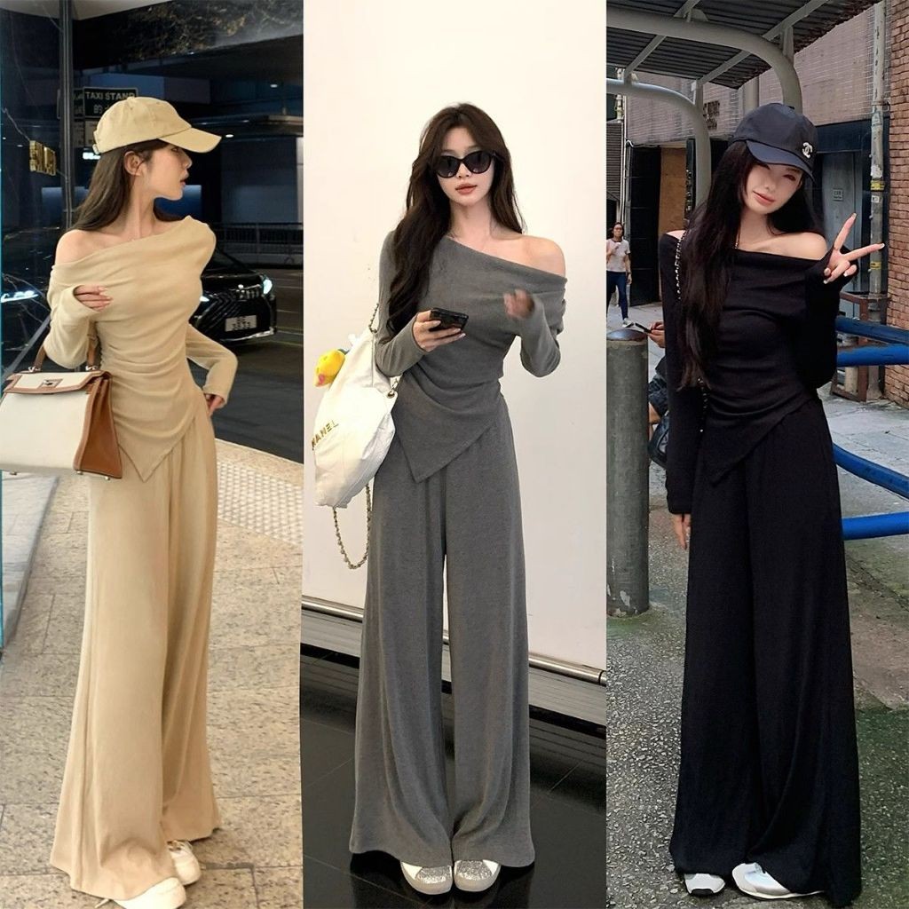 Setelan Wanita Elegan Off Shoulder | Outfit Kekinian Warna Nude Premium” dress korea atasan kemeja s