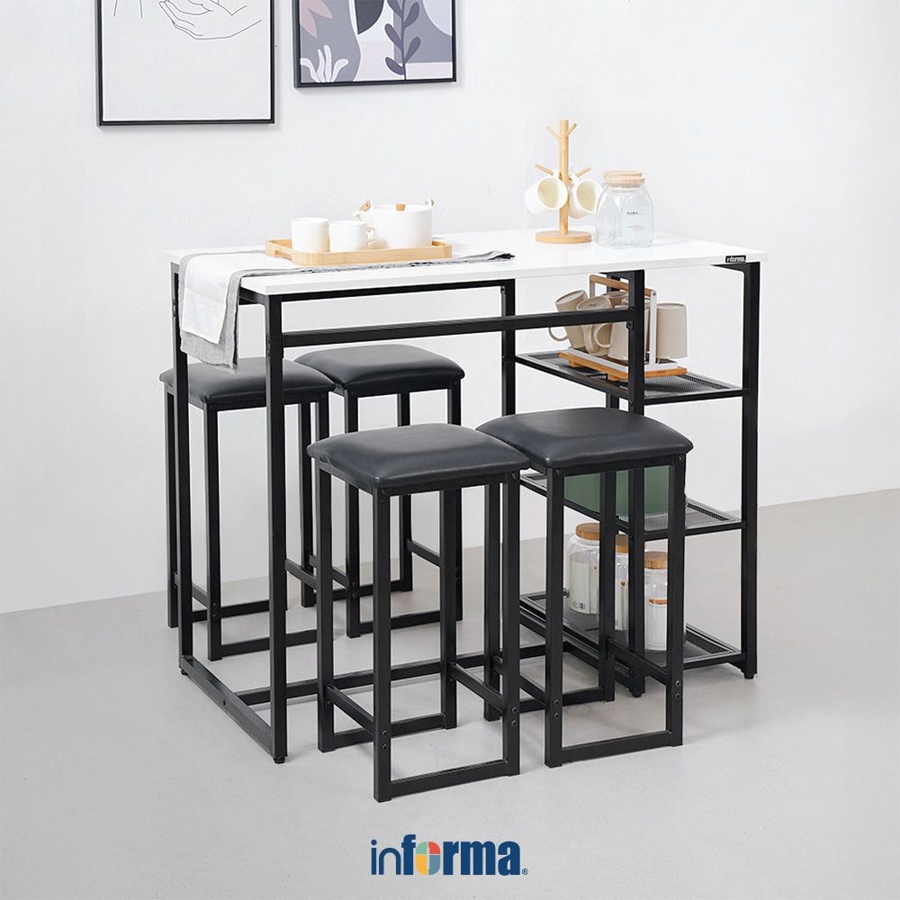 Informa Mora Set Meja Makan 4 Bangku - Hitam Dining Table Kursi Ruang Makan Aesthetic Furniture Dini
