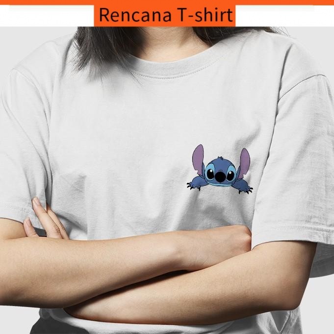 【Diskon Waktu Terbatas】【E-KU】Kaos bahan premium 100% ** Stok tersedia ** Lilo &     T-shirt lengan p