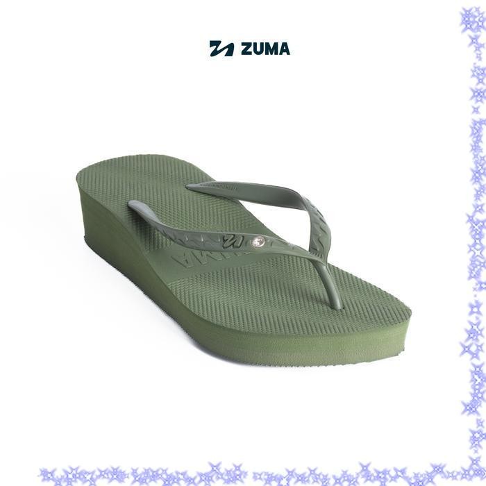 Zuma Women Tiffany 12 Olive, Sandal Jepit Wanita Wedges Karet Polos, Hijau Olive - 38