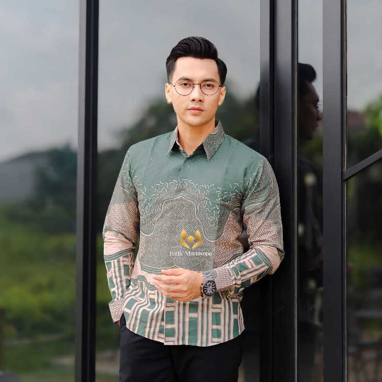 BAHAN PREMIUM / ADINATA SAGE baju batik cowok lengan panjang kemeja batik slimfit lapis furing