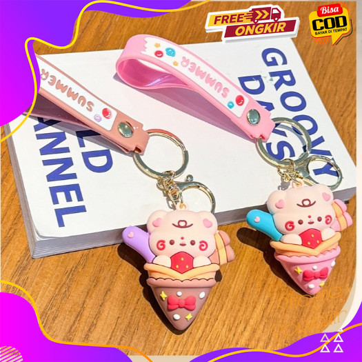 7. Keychain Ice Cream Bear Corn / Gantungan Kunci Es Krim Bear Love