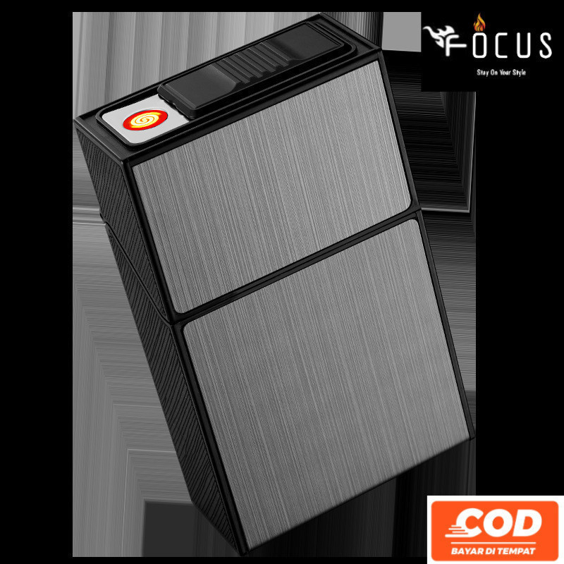 Firetric Kotak Rokok + Korek Elektrik / Tempat Rokok Plus Korek Elektrik / Wadah Rokok Plus Korek