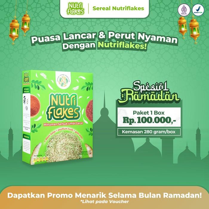 

Produk Baru!! Nutriflakes paket 1 box Cereal umbi garut Organik Alami Susu Granola Oatmeal - 1 box