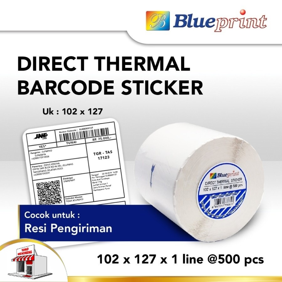 

Direct Thermal Sticker Label 102 x 127 mm Blueprint Stiker Barcode Resi Olshop 102x127