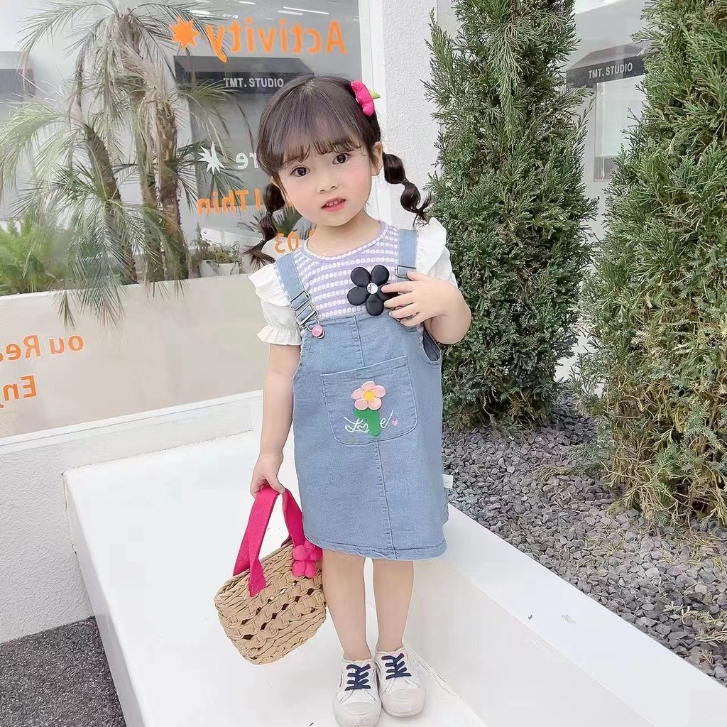 Overall anak perempuan baju kodok jins anak perempuan baju kodok 2in1 rok jins 1-4 thn