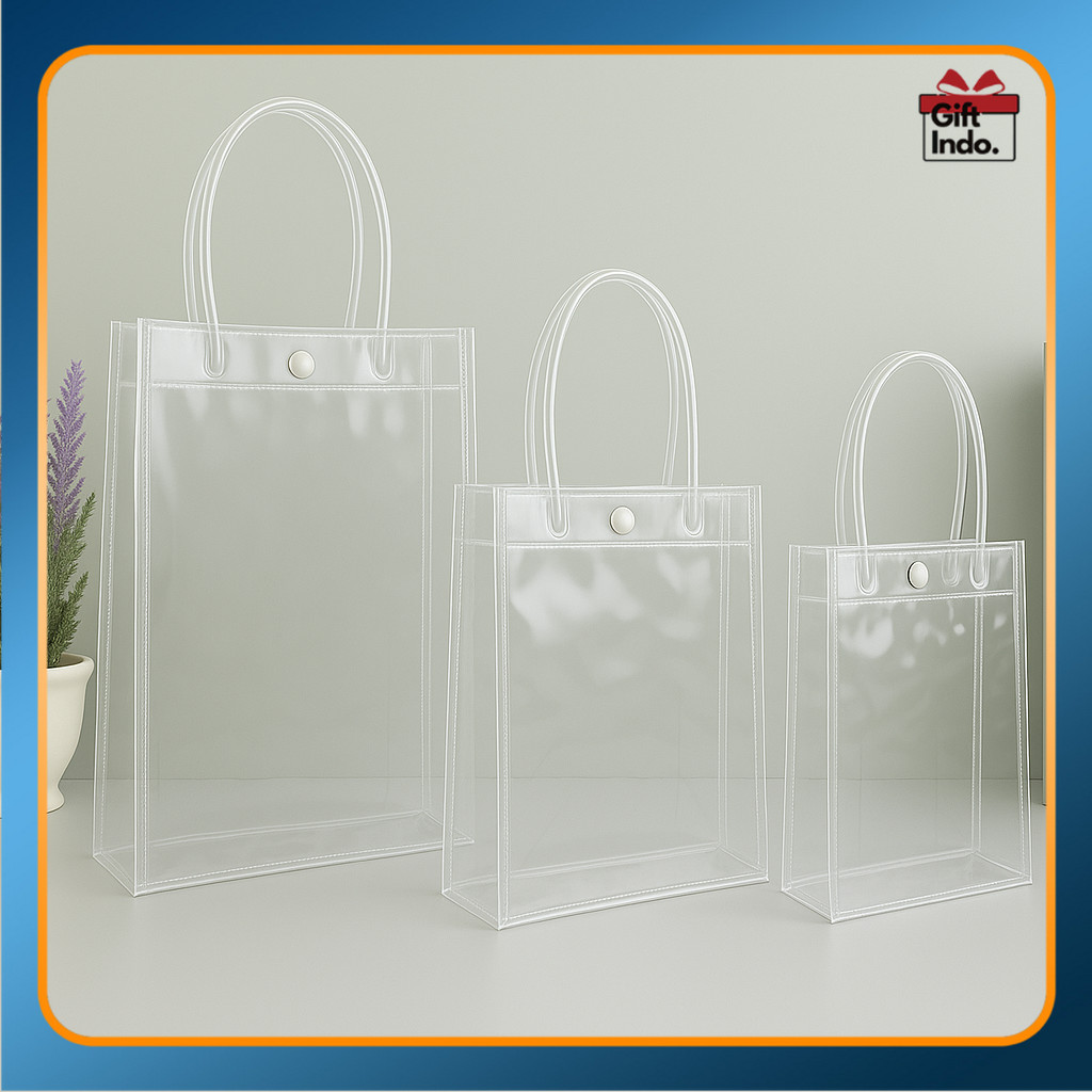 

Tas Mika PVC Transparan / Tas Mika PVC Polos Goodiebag Hampers Souvenir Ulang Tahun Transparant Bening Murah / Tas Bridesmaids | AC01 - AC15
