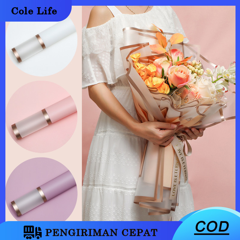 [20 LEMBAR]Flower Wrapping Paper / Double List Flower Gold Line Wrapping Paper Flower