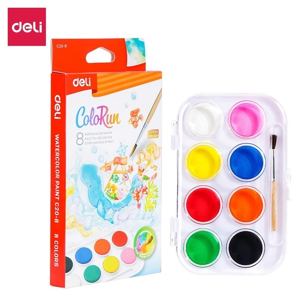 

Cat Air Padat Deli EC20-8 - Watercolor Cake 8 Warna - Untuk Melukis Anak & Sekolah