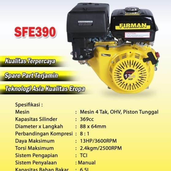 Mesin Penggerak Bensin 13hp FIRMAN GX 390 / Gasoline Engine