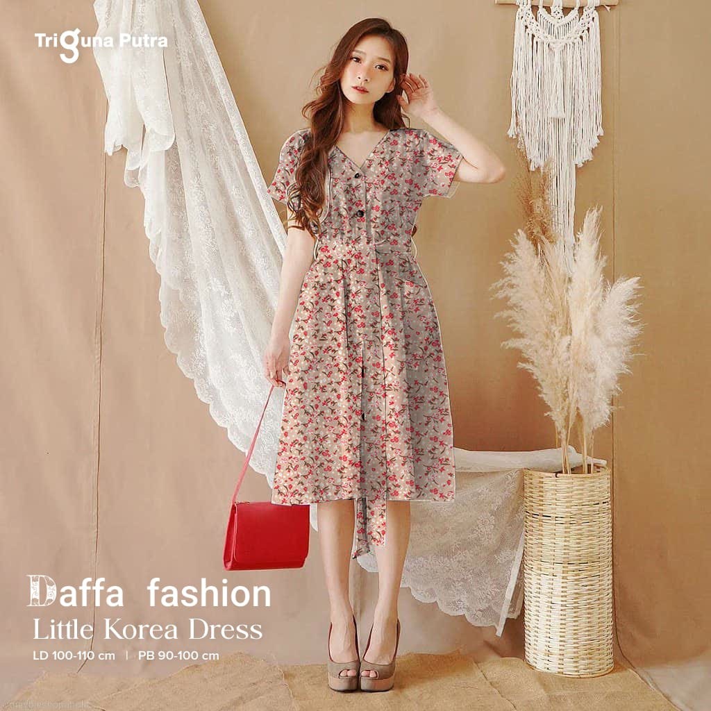 BAHAN PREMIUM / Dress V-Neck Midi Korea Model Sabrina | Dress A Line Print Daisy | dress korean styl