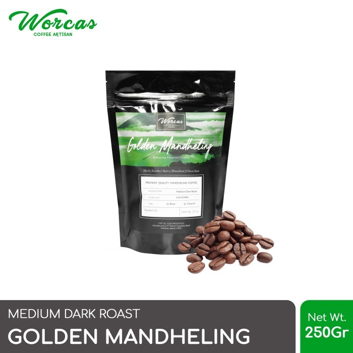 

WORCAS Arabica Coffee Golden Mandheling 250 Gram | Medium Dark Roast - KOPI BIJI