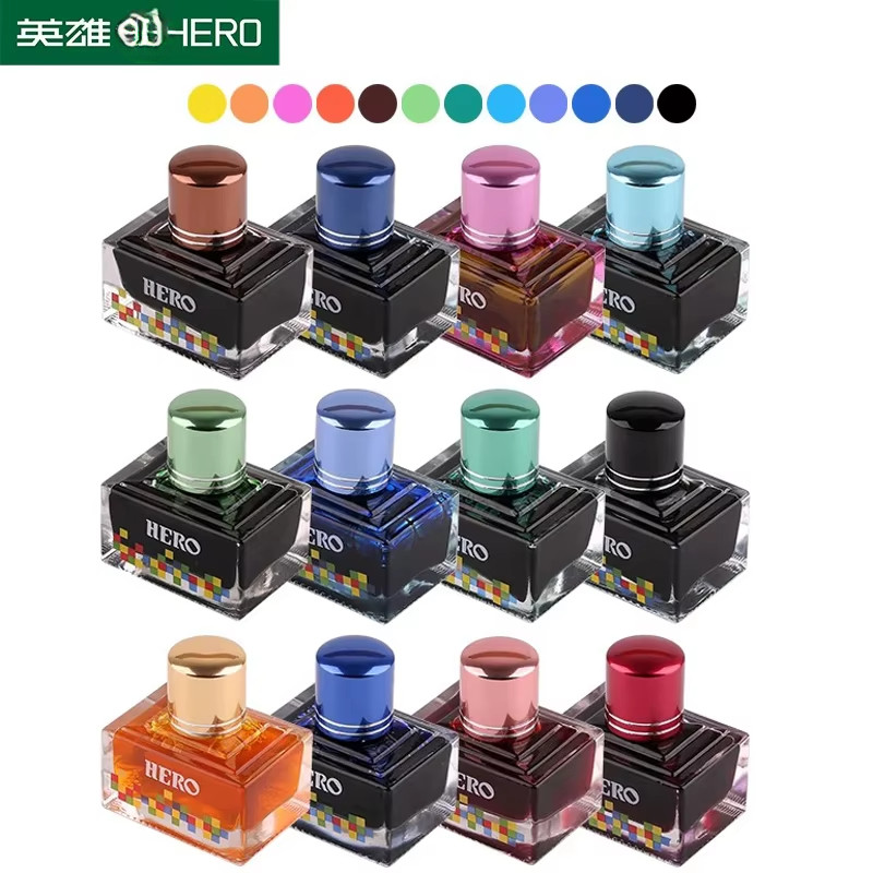 

HERO 40ml High Quality Fountain Pens Ink Various Colors Glass Bottled Ink Pen Refill Cartridge School Office Supplies PK JINHAO