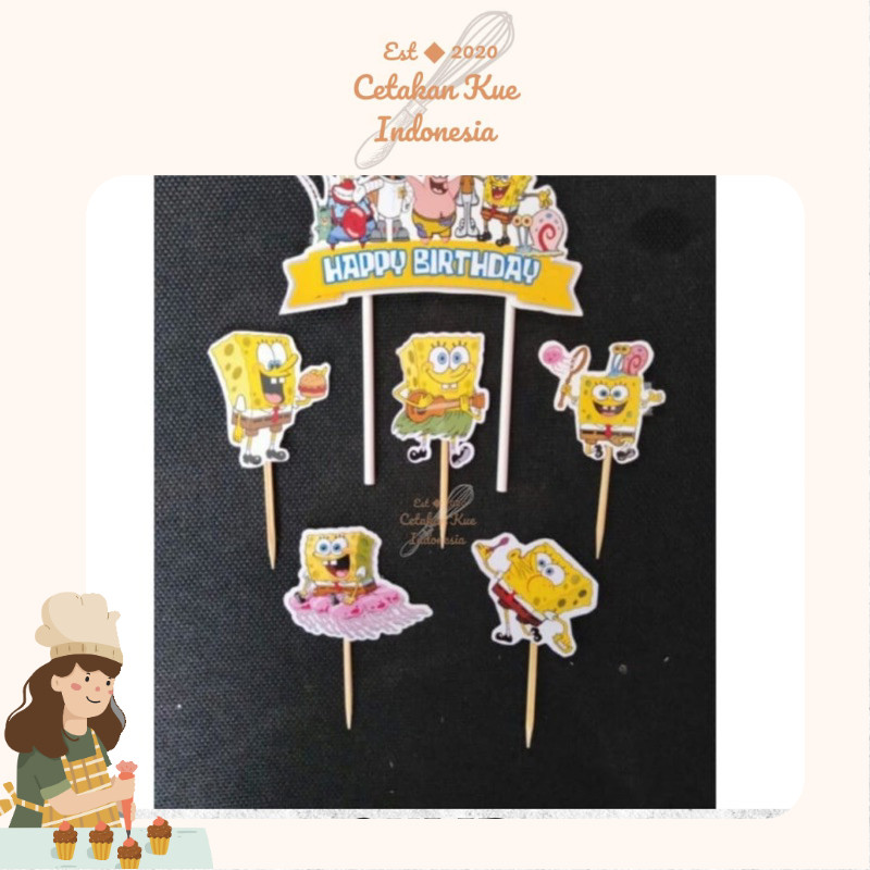 Cake Topper Kertas Happy Birthday Spongebob