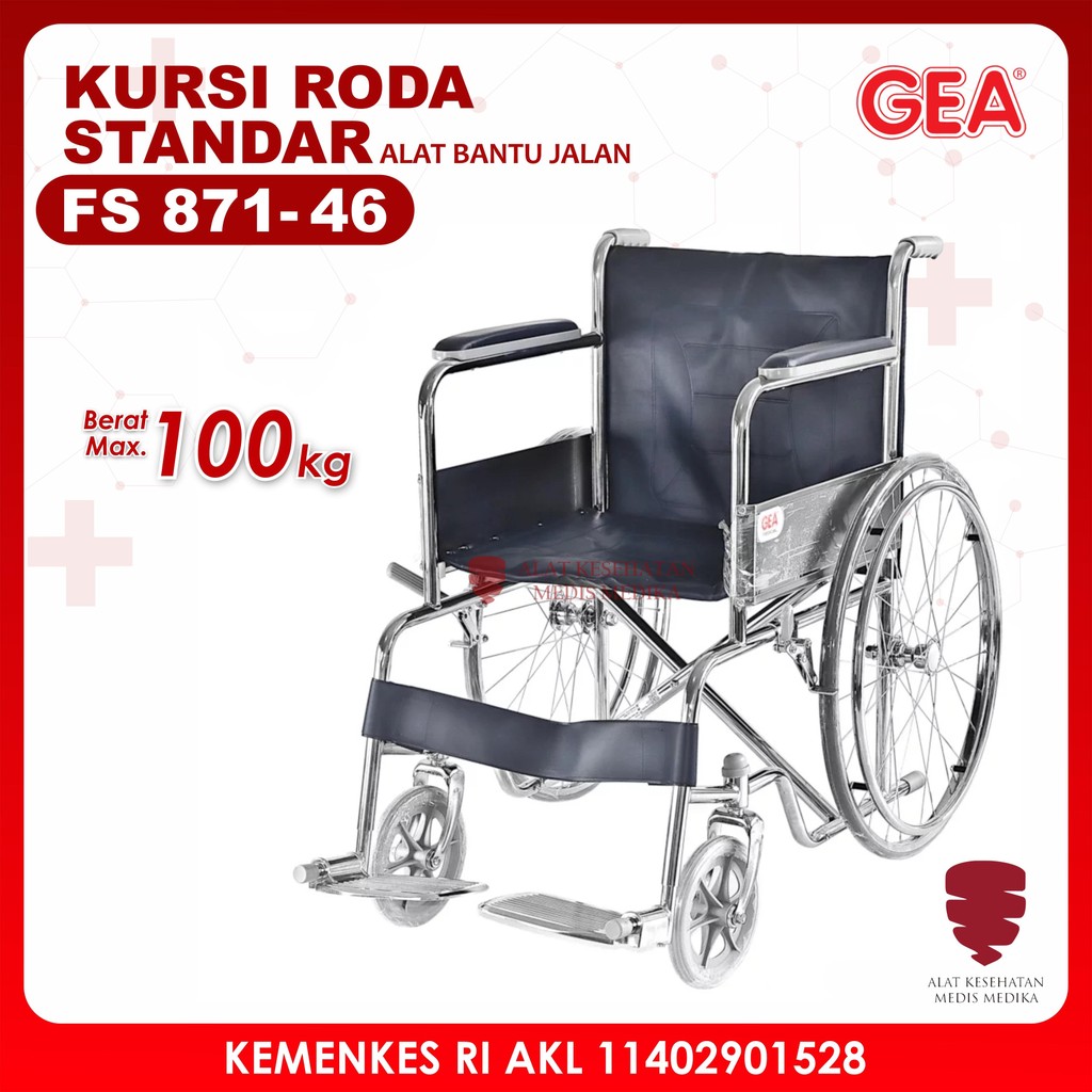 Kursi Roda Standar FS871-46 Pneumatic Peralatan Penunjang Gerak GEA