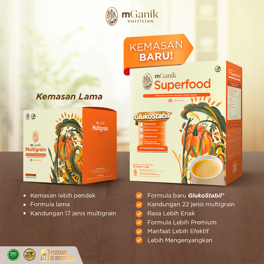 

Mganik superfood pumpkin - (1 BOX 500 gram) Minuman Multigrain Diabetes Hipertensi Herbal