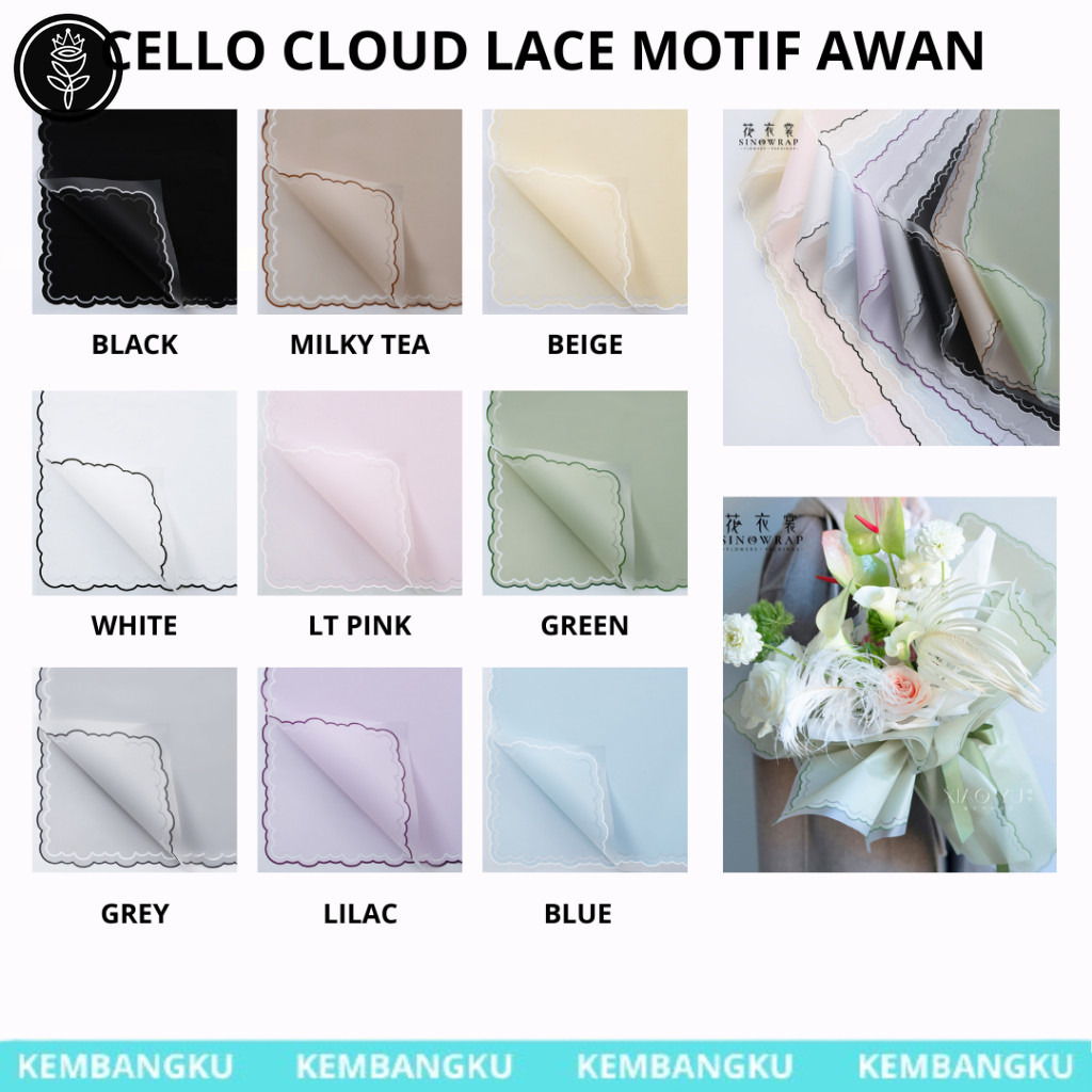 

(Lembaran)Kertas Buket Cellophane motif Awan/cloud lace border flower wrapping