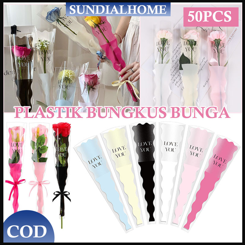 

50 Lembar Plastik Single Flower Rose Bunga/Plastik Single Flower Rose Bunga Love You/Clear Rose Sleeve