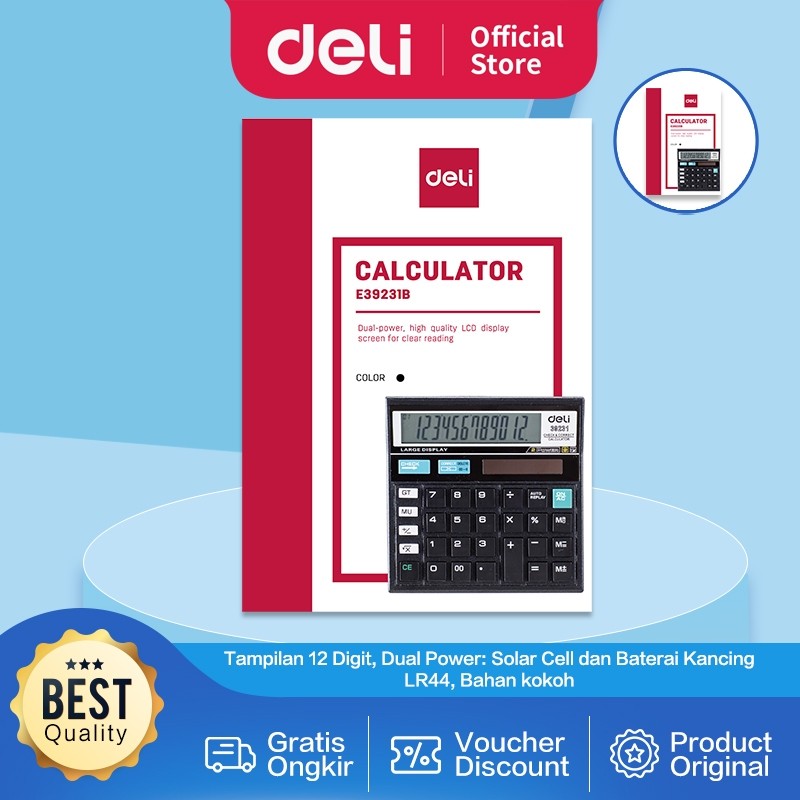 

Deli Kalkulator Kantor 12 Digit Bahan Kuar & Awet W39231B