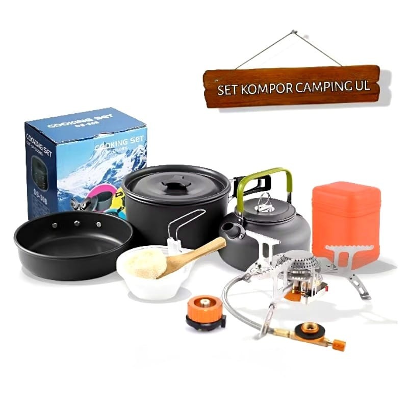 Paket Cooking Set Nesting DS308 plus Kompor Camping Ultralight Kompor Outdoor Portable