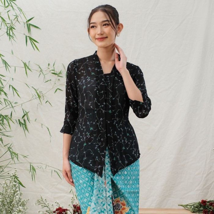 

✨LARIS✨ -Kebaya kutubaru kartini viola Lengan 7/8 meradelima sifon hitam - XXXL