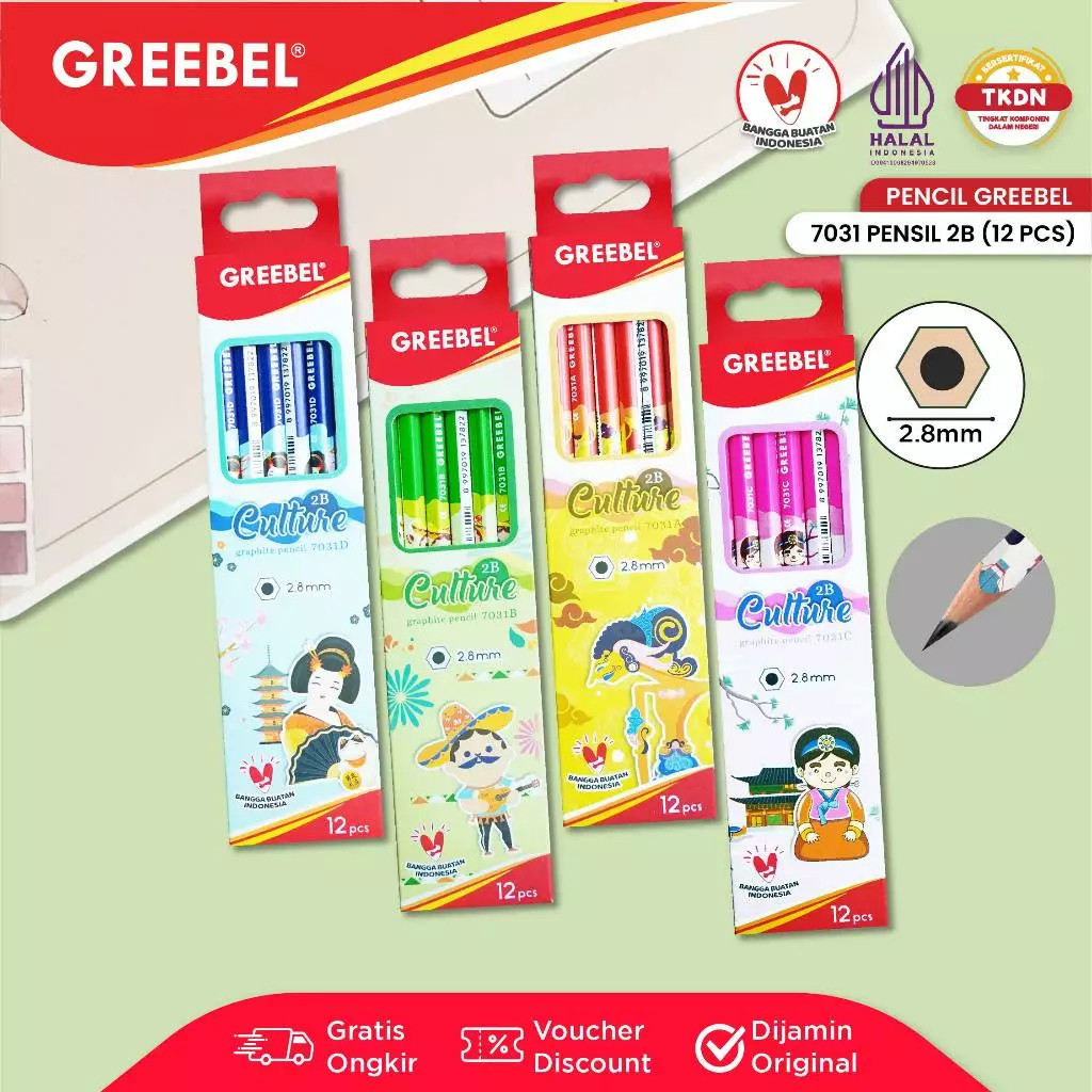 

GREEBEL Pensil Kayu 2B 7031 Culture (12pc)