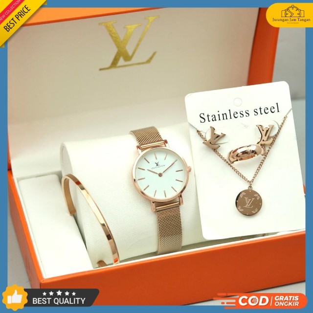 Jam Tangan Wanita Fashion LV Louis Vuitton Paket PW - Bisa Bayar Ditempat - COD - Grosir
