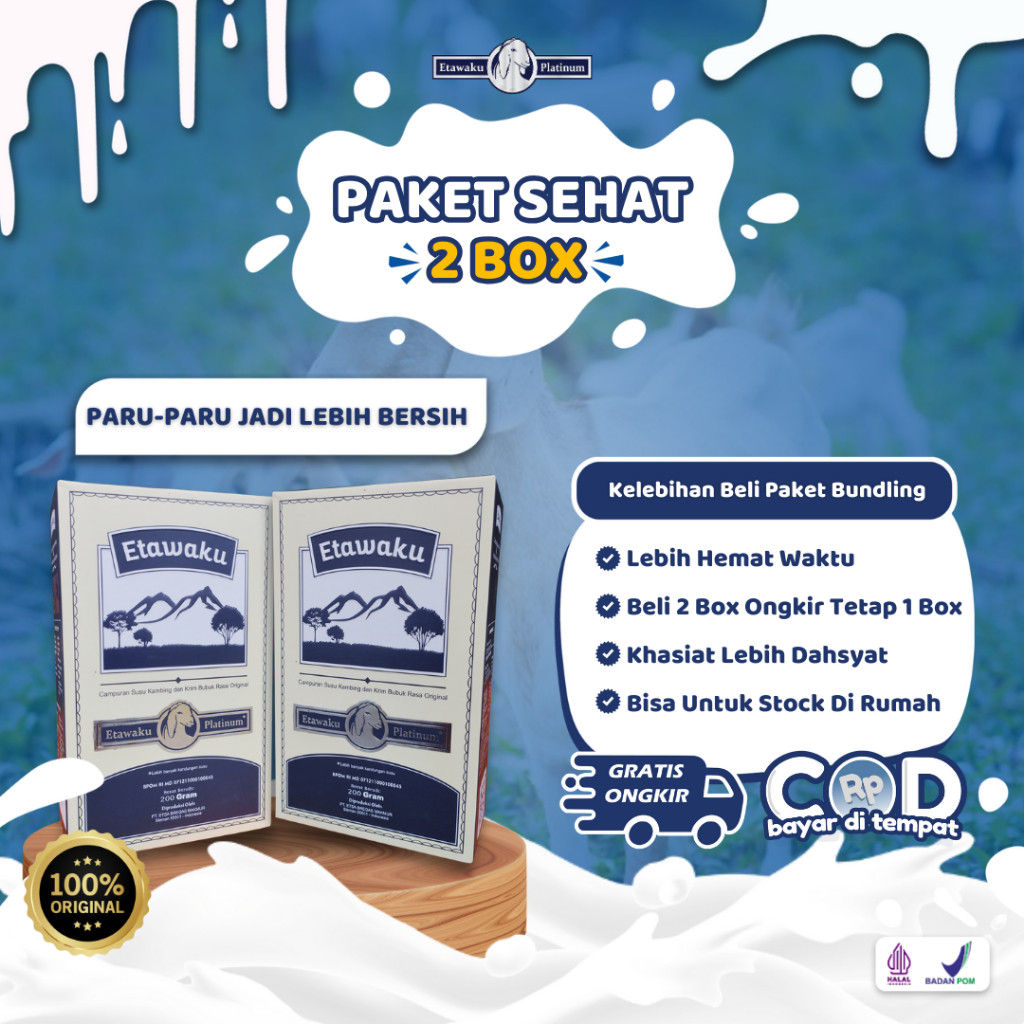 

Paket 2 Box Etawaku Platinum Susu Kambing Atasi Masalah Nyeri Sendi, Sesak Nafas, Meningkatkan Kepadatan Tulang Serta Menyehatkan Paru-paru