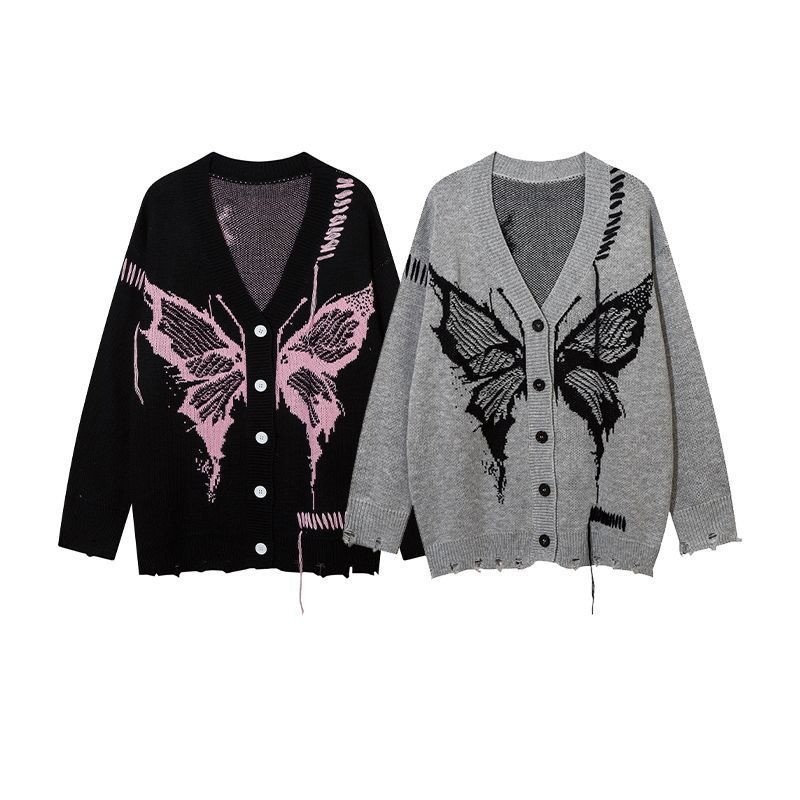 

Y2K New Fashion Super Butterfly Jacquard Design Sweater Jacket New Loose Couple Knitted Cardigan Men and Women Autumn and Winter