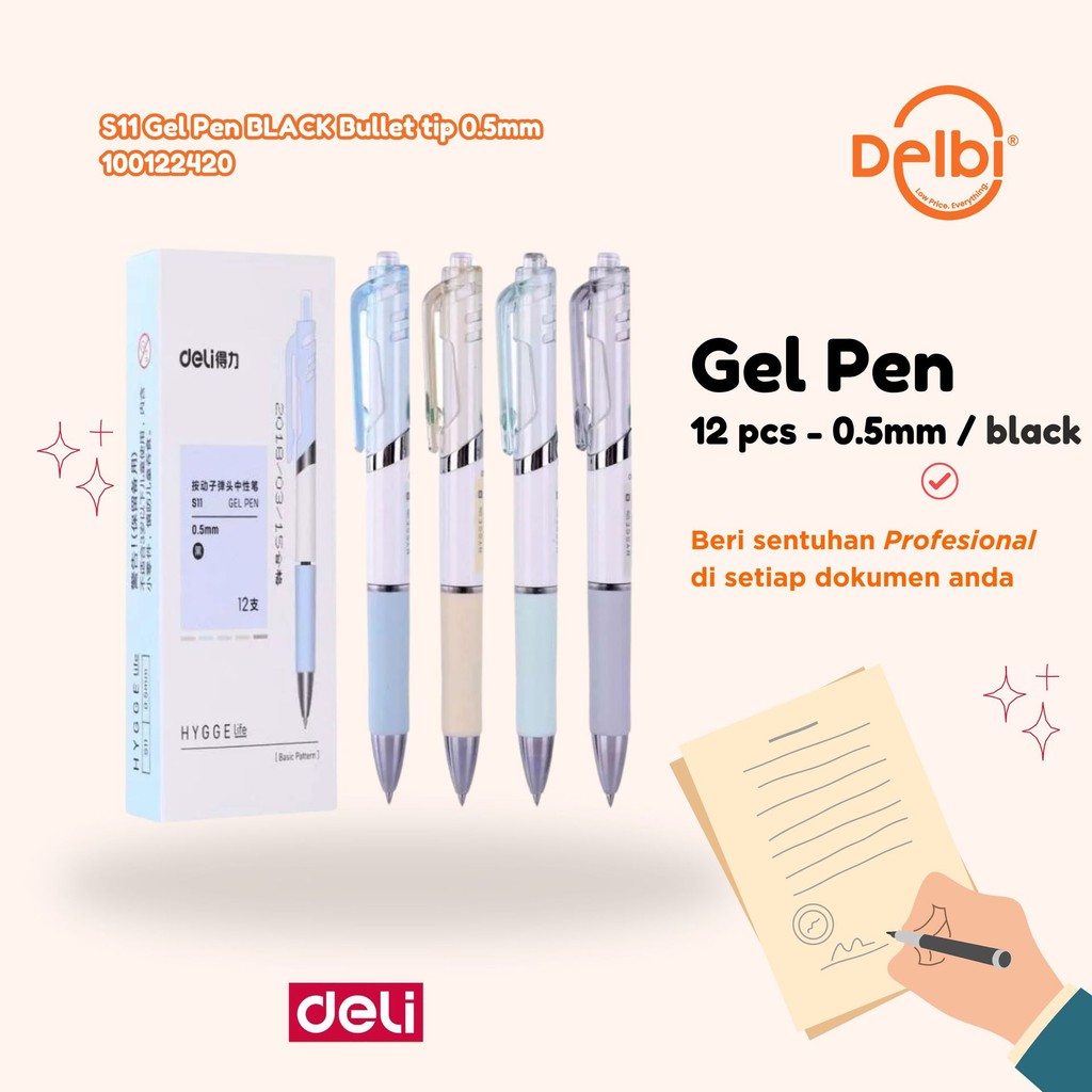 

Pulpen Gel Deli Hygge 0.5mm - S11 S11 Gel Pen BLACK Bullet tip 0.5mm