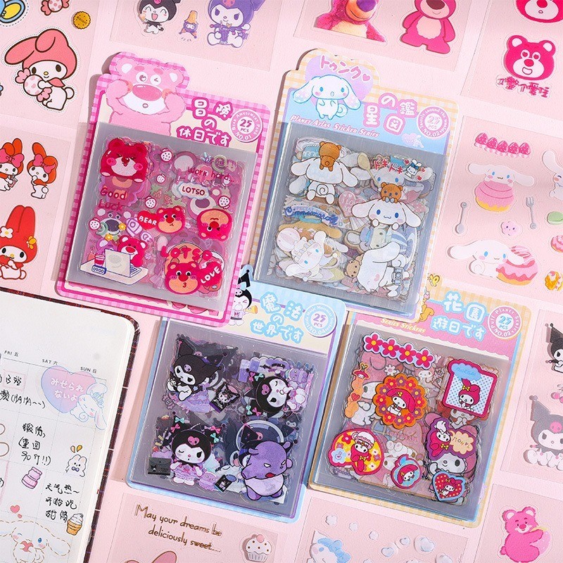 

25 Lembar Stiker Sanrio PET Tahan Anti Air Cinnamoroll Kuromi My Melody Lotso