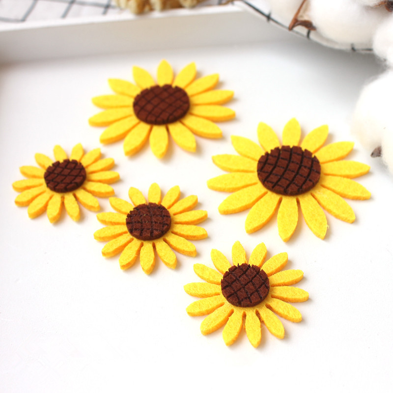 

10pc 4/6/8cm Sunflower Felt Fabric Felt Pads Cloth Appliques Patches Wedding Party Scrapbooking Decoration Garment Ornament Craf