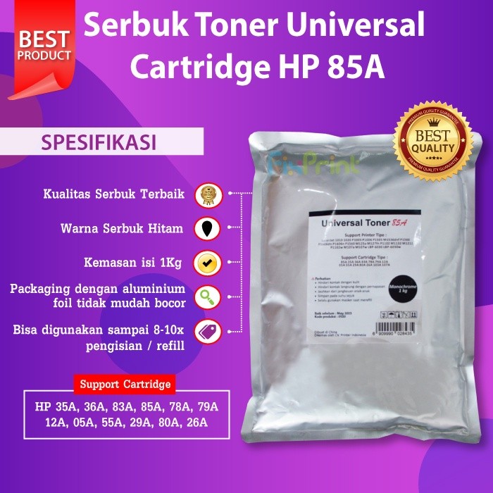 FixPrint Serbuk Toner  85A 35A 78A 79A 80A 83A 12A Refill Cartridge Printer Laserjet P1102w M1132 10