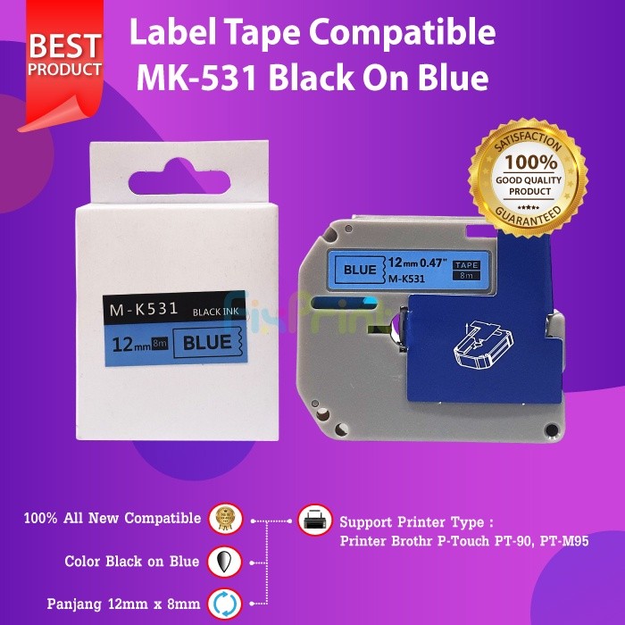 

FixPrint Label Tape Compatible 12mm MK-231 MK-531 MK-631 MK-731 MK-931 Black On Blue PT-M95 PT-90