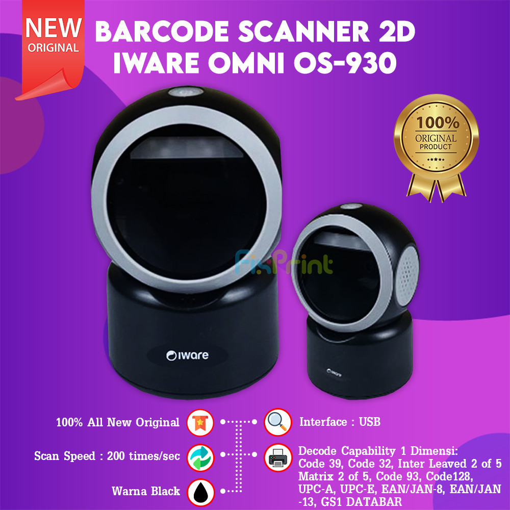 FixPrint IWARE Barcode Scanner OS930 OMNI IMAGER 2D QR CODE-E-FAKTUR USB OS 930 Garansi New
