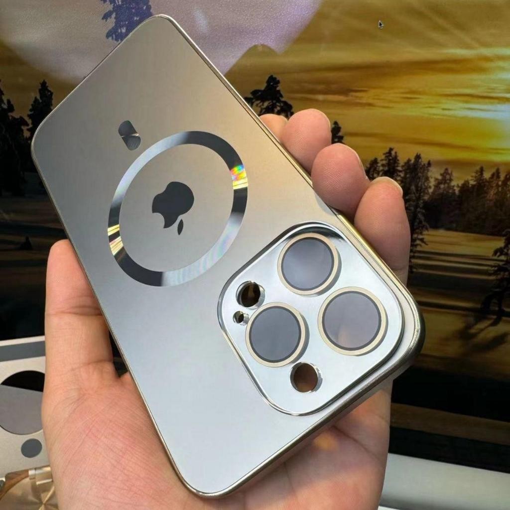 Luxury Desert Titanium Matte Original Tempered Glass Magnetic Phone Case for iPhone 16 Pro Max 11 12