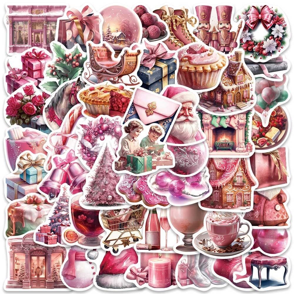 

10/50pcs Vintage Pink Christmas Santa Claus Stickers New Year Graffiti Decals Luggage Skateboard Guitar Sticker Kids Gift Toys