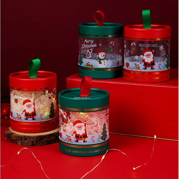 

Kotak Toples Natal Box Kue Kering Mika Transparan Tabung Bulat Packaging Christmas Souvenir Gift
