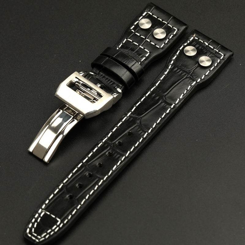 High Quality Genuine Leather Rivets Watband For IWC Big Pilot Spitfire 22mm TOP GUN Brown Black Cowh