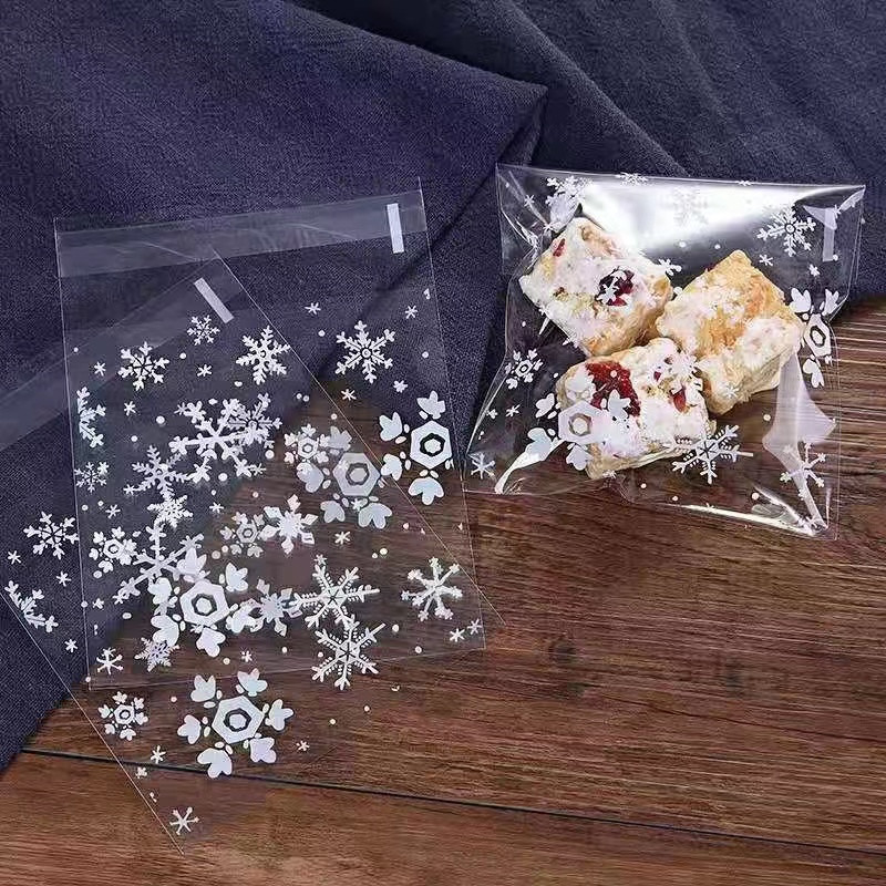 

100PCS OPP transparent cellophane bag re-sealable plastic bag self-adhesive jewellery gift candy packaging snowflake Christmas