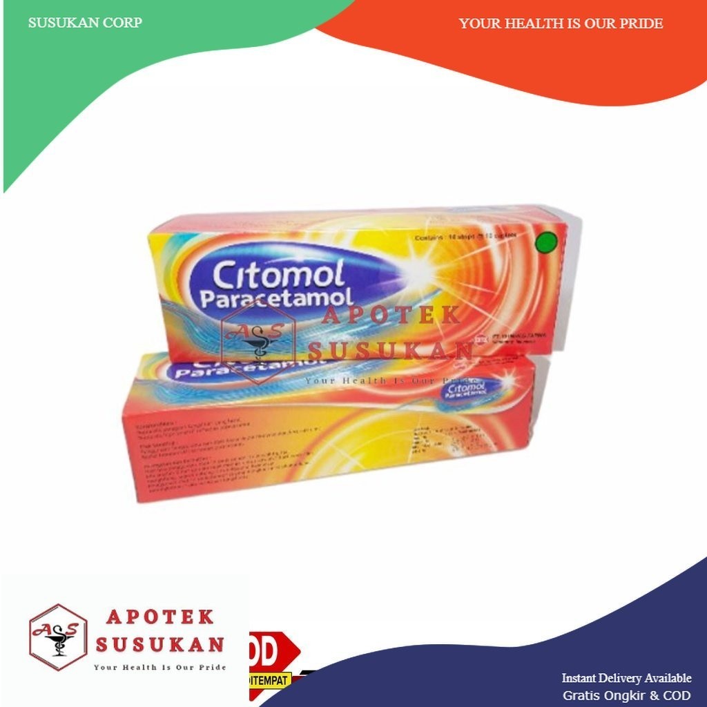 CITOMOL PARACETAMOL Obat Panas Demam Tinggi Mriyang anti nyeri AMPUH Murah ~ Citomol Kaplet strip is