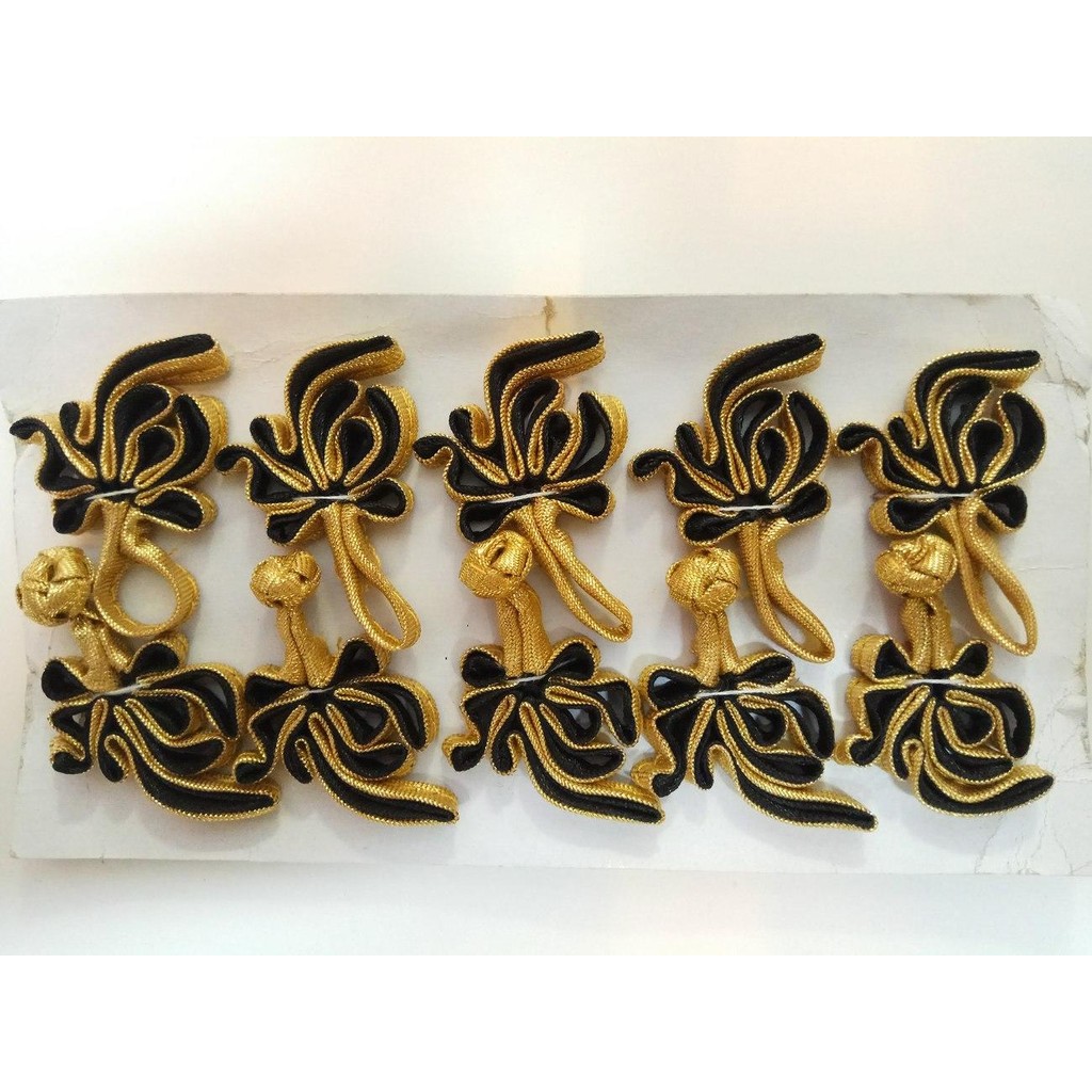 Kancing Baju Cheongsam Emas Gold Hitam 5 Pasang Jahit