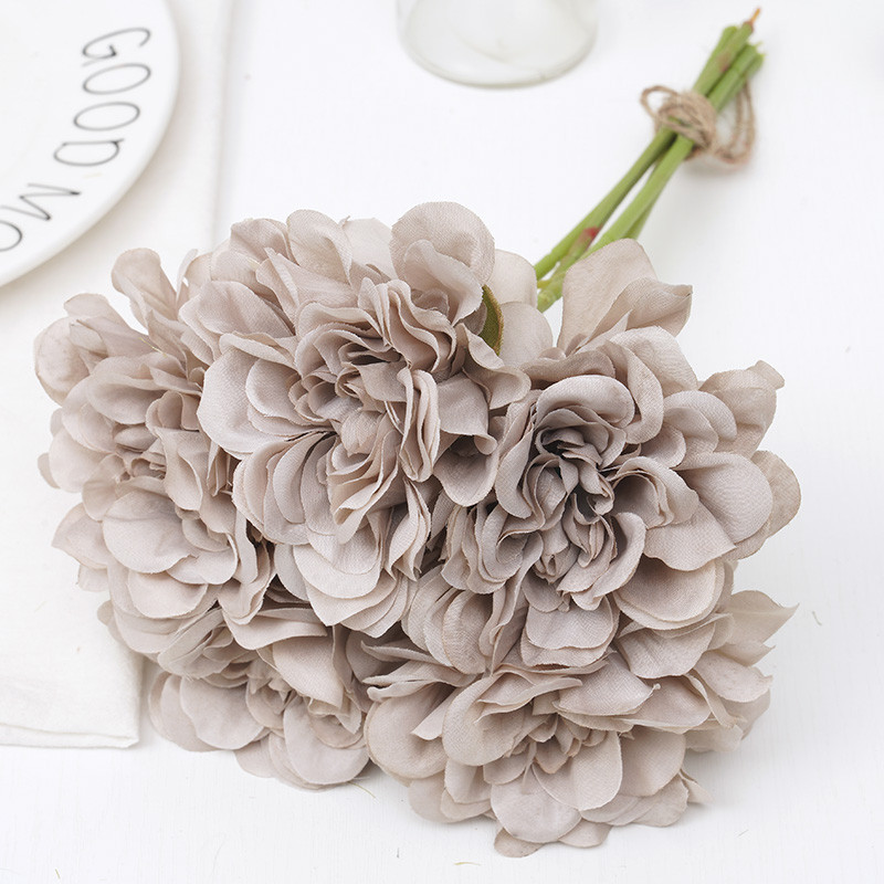 

5pcs Grey Silk Rose Artificial Flowers Peony Bridal Bouquet for Vase Wedding Home DIY Decor Cheap Fake Flowers Hydrangea Crafts
