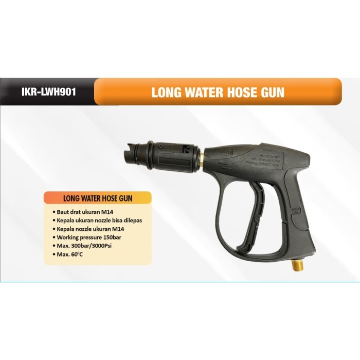 Pistol Gun Jet Cleaner - Long Water Hose Gun Pressure IKURA LWH901