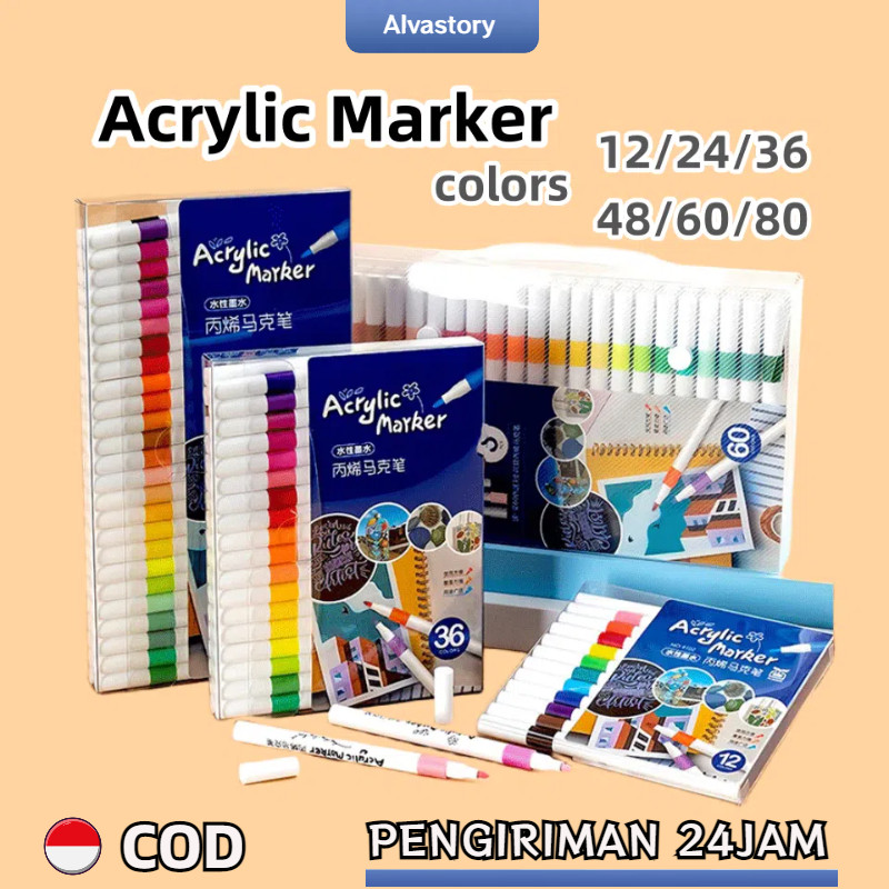 

[Gudang Lokal] Alvastory 36/48/60 Colors Pen Akrilik Marker Warna Cepat Kering Tahan Air / Spidol Acrylic Painter / Menggambar Kreativitas Seni Edukasi Anak